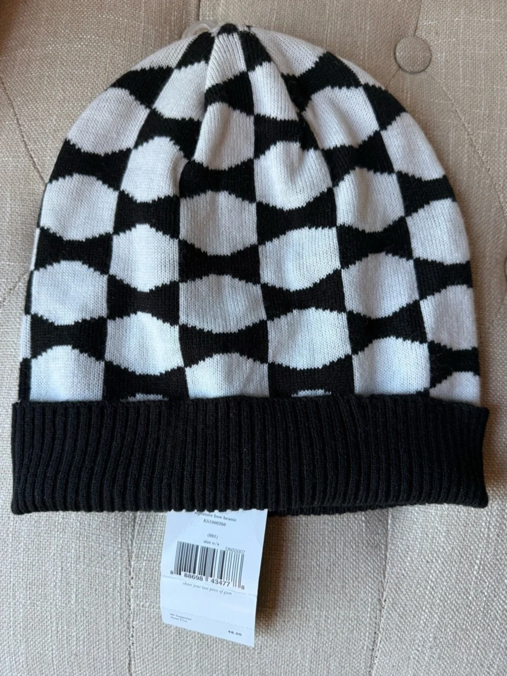 Kate Spade New York Signature Bow Beanie Black White Knit Hat